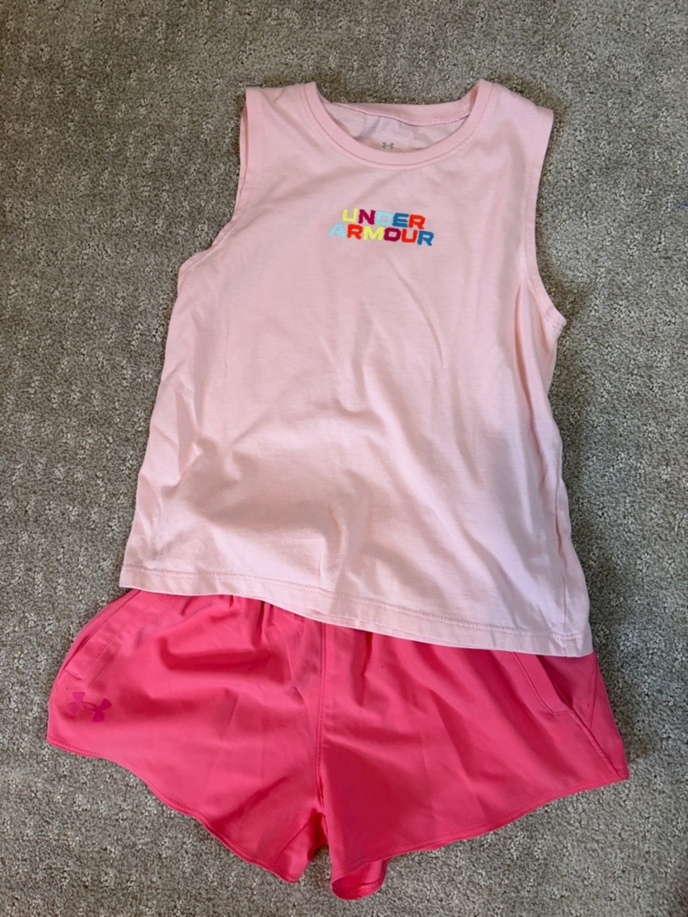 Under Armour Pink & Hot Pink Girls' Sleeveless Logo Tank and Shorts Pajama Set